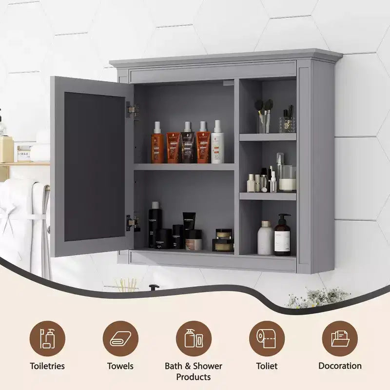 Meuble de salle de bain CASAINC 30 x 28 avec miroir et 3 étagères ouvertes, fixation murale (sans meuble-lavabo)