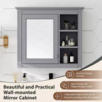 Meuble de salle de bain CASAINC 30 x 28 avec miroir et 3 étagères ouvertes, fixation murale (sans meuble-lavabo)