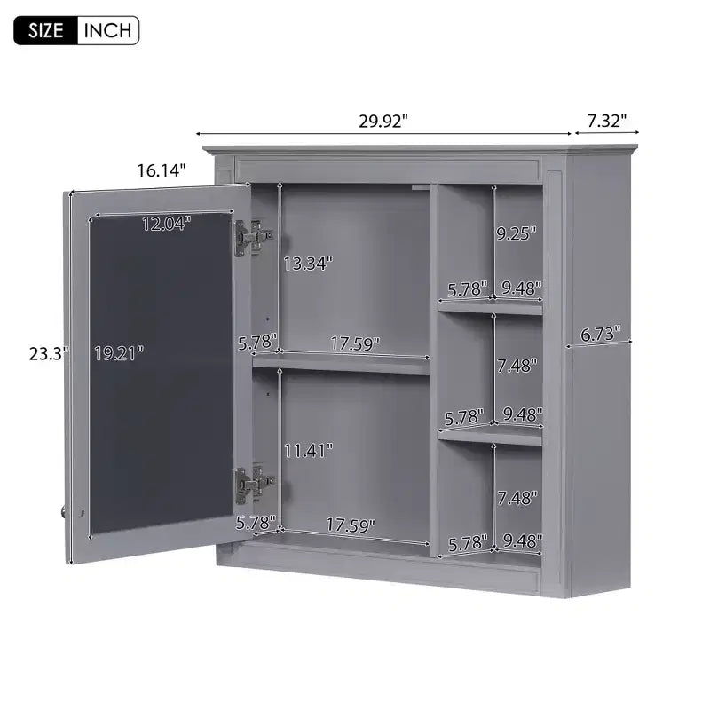 Meuble de salle de bain CASAINC 30 x 28 avec miroir et 3 étagères ouvertes, fixation murale (sans meuble-lavabo)