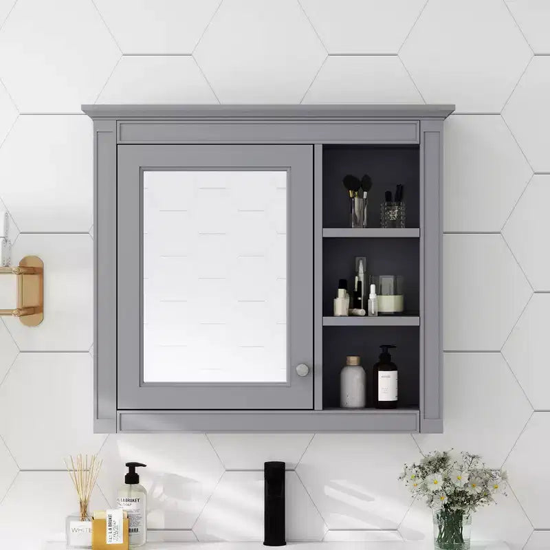 Meuble de salle de bain CASAINC 30 x 28 avec miroir et 3 étagères ouvertes, fixation murale (sans meuble-lavabo)