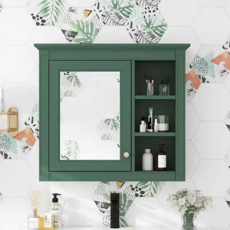 Meuble de salle de bain CASAINC 30 x 28 avec miroir et 3 étagères ouvertes, fixation murale (sans meuble-lavabo)