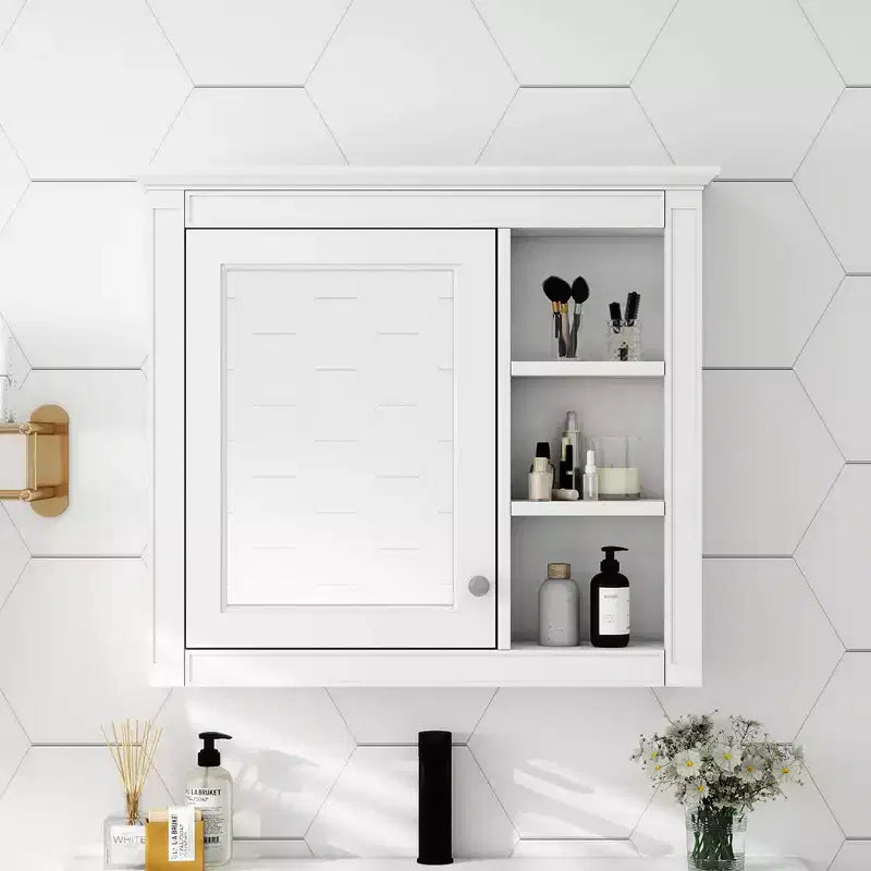Meuble de salle de bain CASAINC 30 x 28 avec miroir et 3 étagères ouvertes, fixation murale (sans meuble-lavabo)