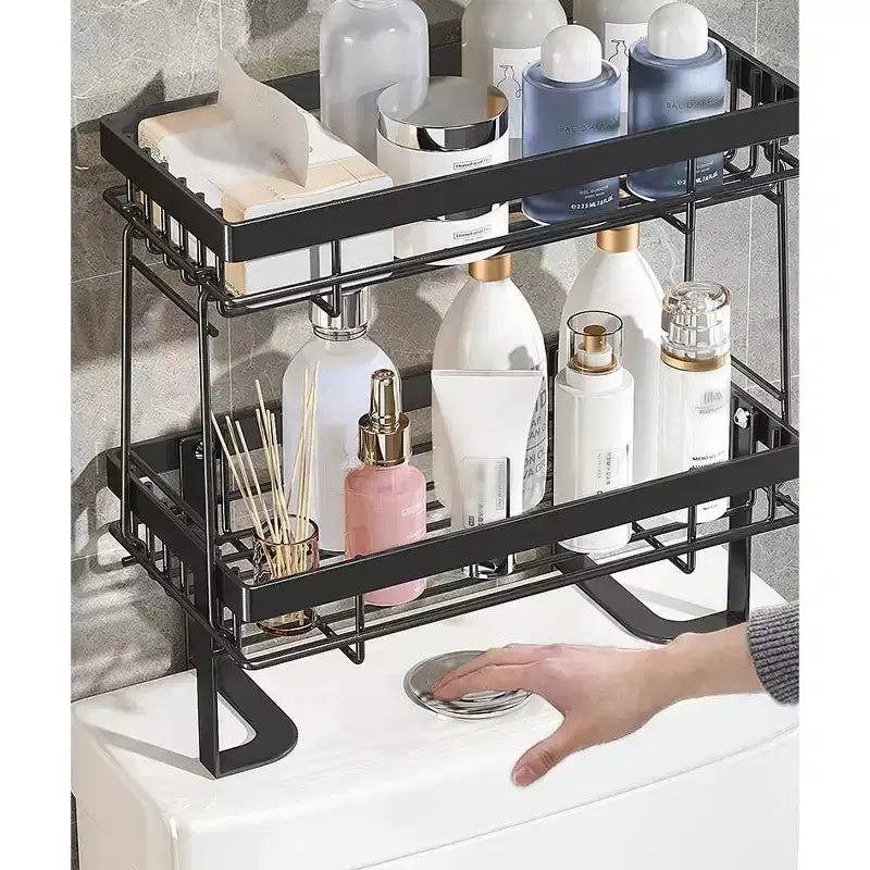 Étagère de rangement au-dessus des toilettes sans perçage, organiseur de salle de bain en acier au carbone, étagère autoportante simple ou double couche noire