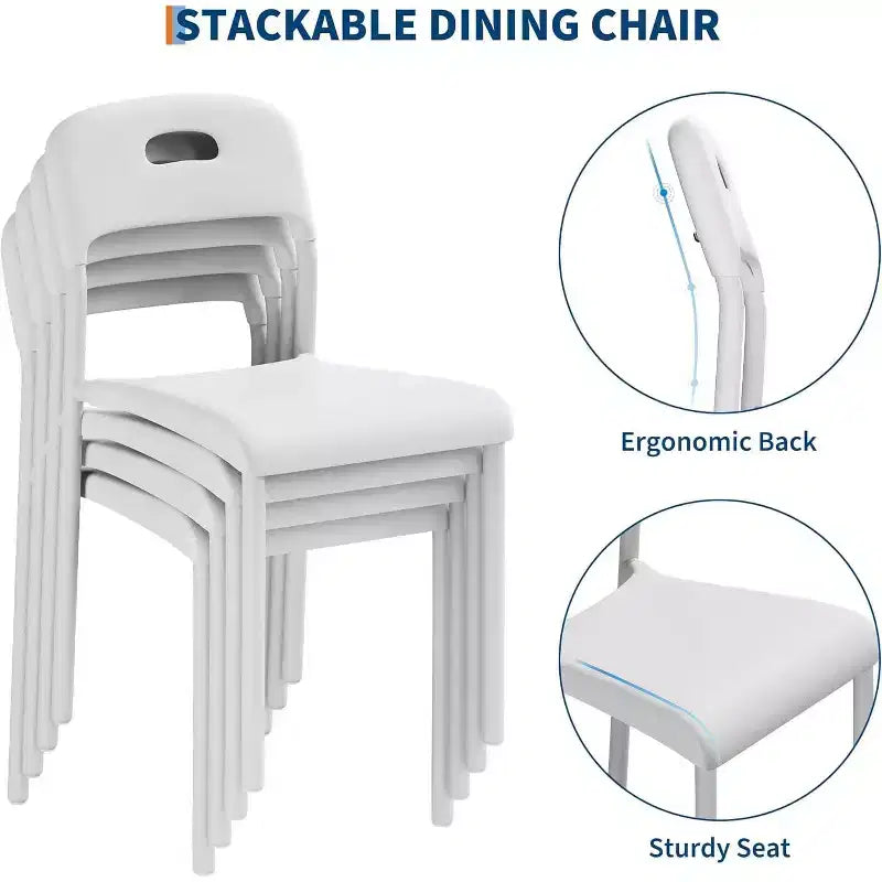 Lot de 2 chaises de salle à manger d'extérieur, chaises de cuisine empilables en plastique, pieds en acier, imperméables et résistantes aux taches, intérieur et extérieur