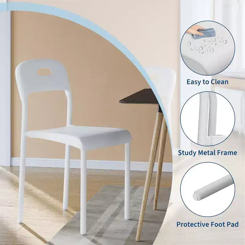 Lot de 2 chaises de salle à manger d'extérieur, chaises de cuisine empilables en plastique, pieds en acier, imperméables et résistantes aux taches, intérieur et extérieur