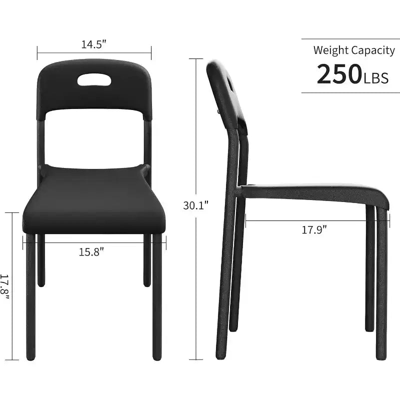 Lot de 2 chaises de salle à manger d'extérieur, chaises de cuisine empilables en plastique, pieds en acier, imperméables et résistantes aux taches, intérieur et extérieur