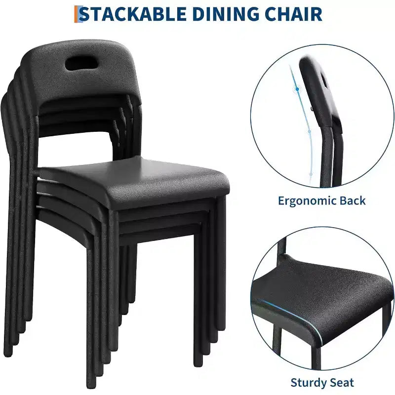 Lot de 2 chaises de salle à manger d'extérieur, chaises de cuisine empilables en plastique, pieds en acier, imperméables et résistantes aux taches, intérieur et extérieur
