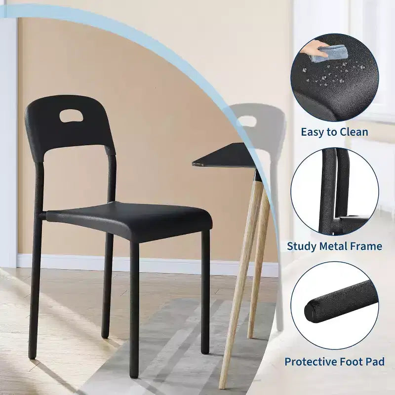 Lot de 2 chaises de salle à manger d'extérieur, chaises de cuisine empilables en plastique, pieds en acier, imperméables et résistantes aux taches, intérieur et extérieur