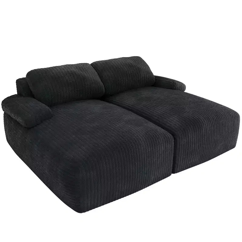 Canapé double méridienne surdimensionné 80 pouces en velours côtelé avec assise profonde et 2 oreillers, canapé-lit avec mousse haute densité