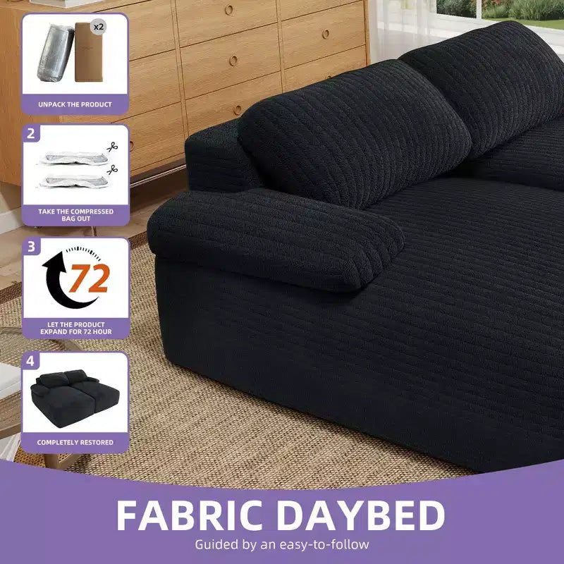 Canapé double méridienne surdimensionné 80 pouces en velours côtelé avec assise profonde et 2 oreillers, canapé-lit avec mousse haute densité