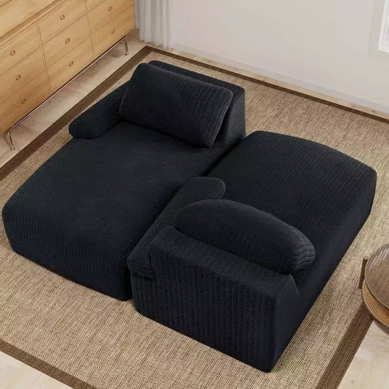 Canapé double méridienne surdimensionné 80 pouces en velours côtelé avec assise profonde et 2 oreillers, canapé-lit avec mousse haute densité