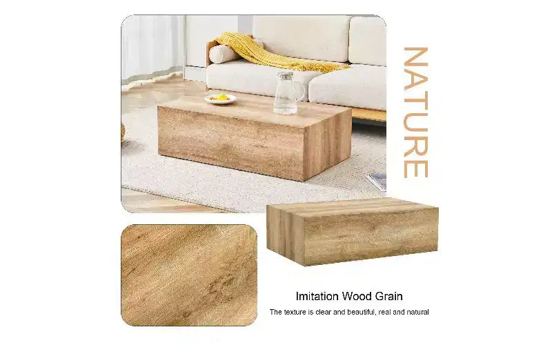 Table basse rectangulaire minimaliste TUYOHW, table de salon prête à l'emploi, table basse moderne en MDF avec texture naturelle