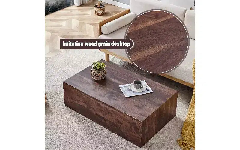 Table basse rectangulaire minimaliste TUYOHW, table de salon prête à l'emploi, table basse moderne en MDF avec texture naturelle