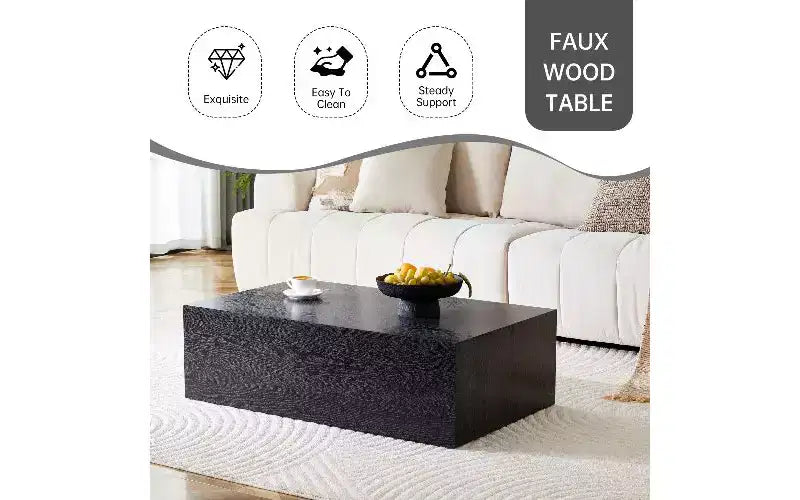 Table basse rectangulaire minimaliste TUYOHW, table de salon prête à l'emploi, table basse moderne en MDF avec texture naturelle