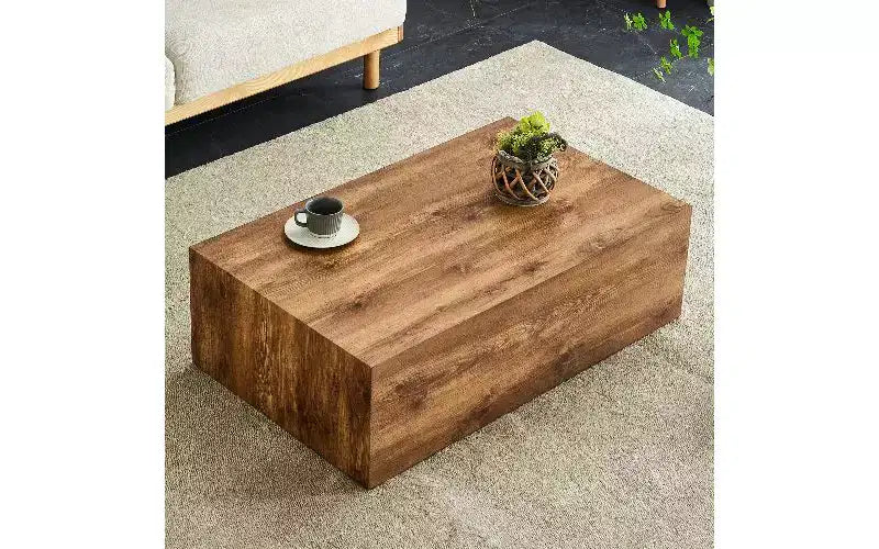 Table basse rectangulaire minimaliste TUYOHW, table de salon prête à l'emploi, table basse moderne en MDF avec texture naturelle