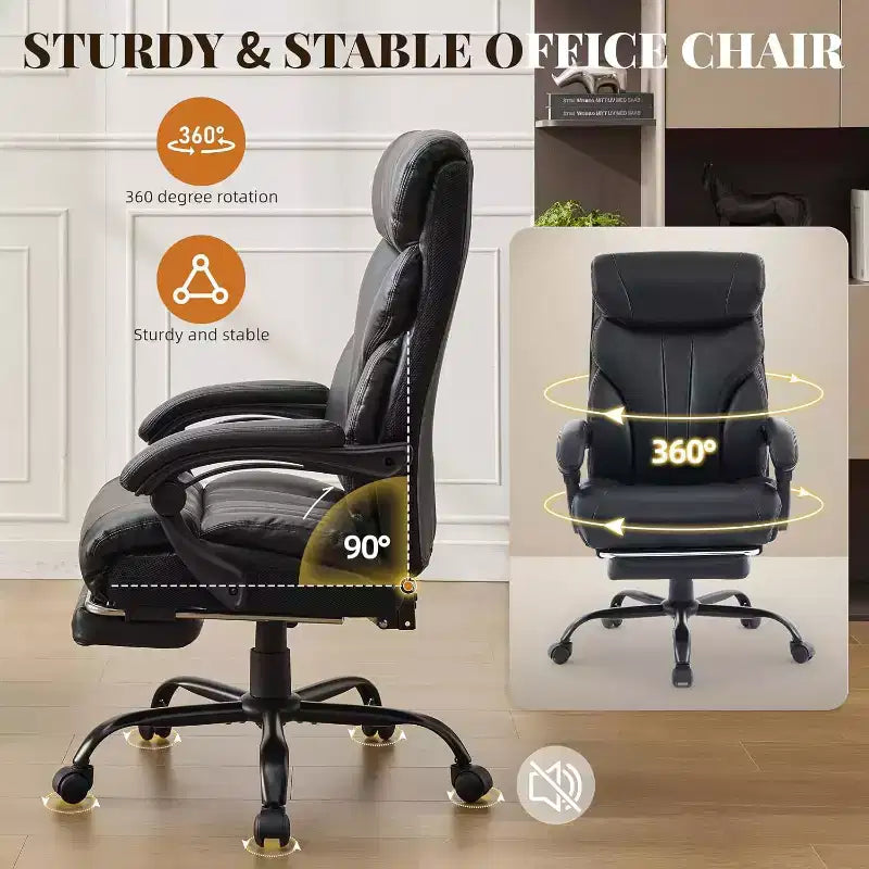 Chaise de bureau ergonomique, chaise de gaming en PU, hauteur réglable, inclinaison de 90 à 135 degrés, dossier, roulettes pivotantes à 360 degrés, capacité de 158 kg pour le bureau