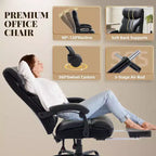 Chaise de bureau ergonomique, chaise de gaming en PU, hauteur réglable, inclinaison de 90 à 135 degrés, dossier, roulettes pivotantes à 360 degrés, capacité de 158 kg pour le bureau