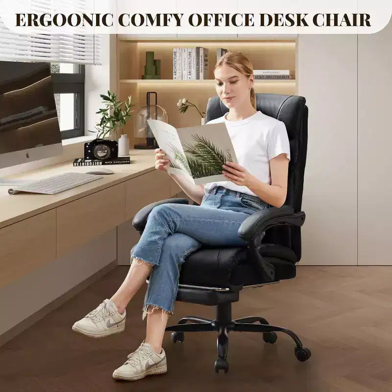 Chaise de bureau ergonomique, chaise de gaming en PU, hauteur réglable, inclinaison de 90 à 135 degrés, dossier, roulettes pivotantes à 360 degrés, capacité de 158 kg pour le bureau