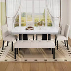 Ensemble de salle à manger moderne MAYEERTY 6 pièces, table effet marbre 160 cm, 4 chaises et banc