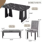 Ensemble de salle à manger moderne MAYEERTY 6 pièces, table effet marbre 160 cm, 4 chaises et banc