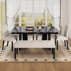Ensemble de salle à manger moderne MAYEERTY 6 pièces, table effet marbre 160 cm, 4 chaises et banc