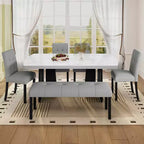 Ensemble de salle à manger moderne MAYEERTY 6 pièces, table effet marbre 160 cm, 4 chaises et banc