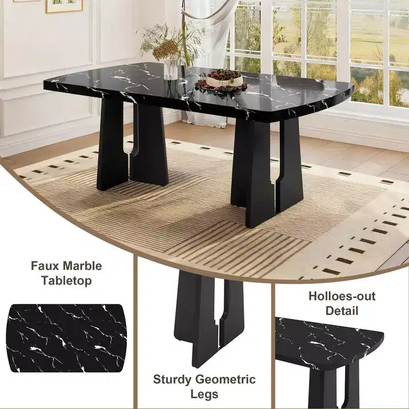 Ensemble de salle à manger moderne MAYEERTY 6 pièces, table effet marbre 160 cm, 4 chaises et banc