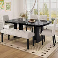 MAYEERTY 6-Piece Modern Dining Set, 63 Faux Marble Table, 4 Chairs & Bench