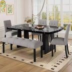 Ensemble de salle à manger moderne MAYEERTY 6 pièces, table effet marbre 160 cm, 4 chaises et banc
