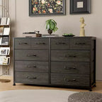 Commode en Tissu à 10 Tiroirs, Meuble de Rangement Noir Large pour Téléviseur de 50 Pouces, Meuble TV pour Chambre, Salon, Couloir et Entrée