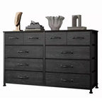 Commode en Tissu à 10 Tiroirs, Meuble de Rangement Noir Large pour Téléviseur de 50 Pouces, Meuble TV pour Chambre, Salon, Couloir et Entrée