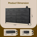 Commode en Tissu à 10 Tiroirs, Meuble de Rangement Noir Large pour Téléviseur de 50 Pouces, Meuble TV pour Chambre, Salon, Couloir et Entrée