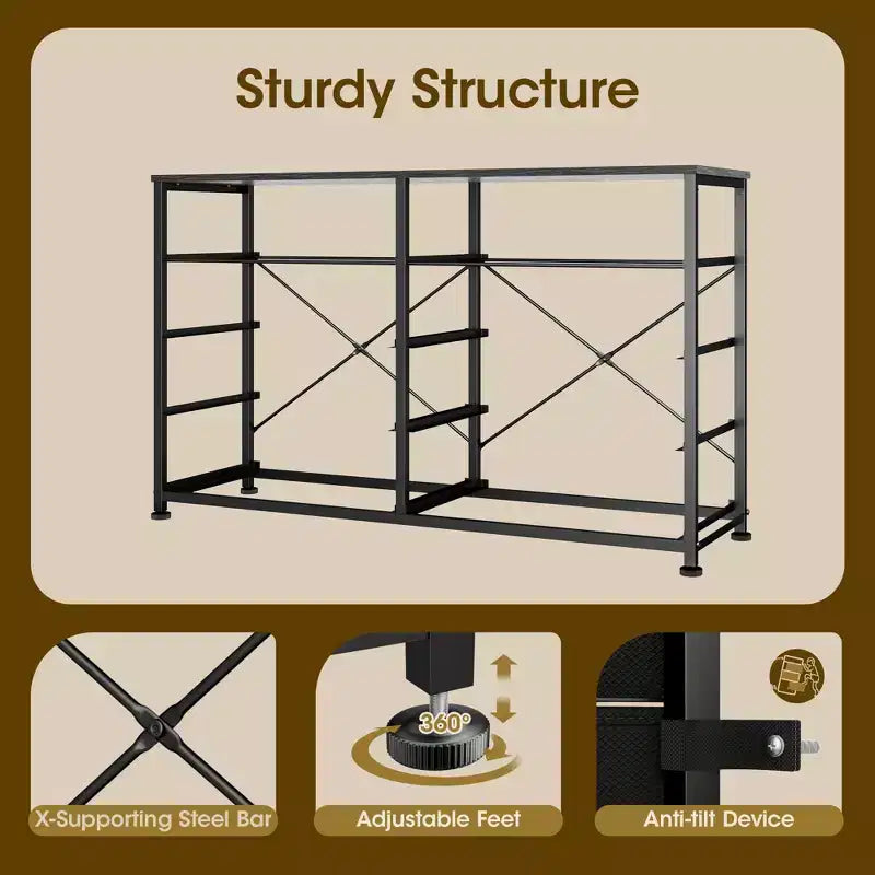 Commode en Tissu à 10 Tiroirs, Meuble de Rangement Noir Large pour Téléviseur de 50 Pouces, Meuble TV pour Chambre, Salon, Couloir et Entrée