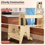 Tabouret de cuisine en bois pour enfants avec tableau noir et barrières de sécurité | Aide à l'apprentissage Montessori réglable pour tout-petits, utilisation salle de bain et cuisine, naturel
