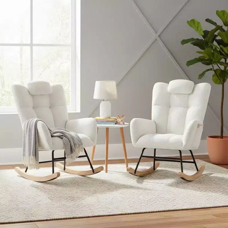 Lot de 2 fauteuils à bascule de crèche rembourrés, avec assise matelassée et dossier haut, fauteuil inclinable moderne pour salon, chambre à coucher, coin lecture confortable.