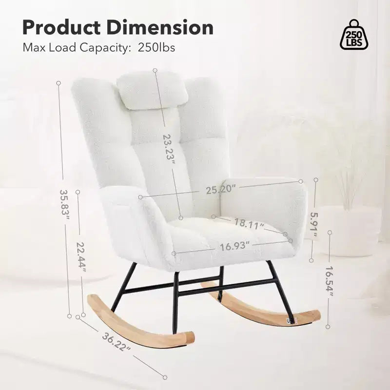 Lot de 2 fauteuils à bascule de crèche rembourrés, avec assise matelassée et dossier haut, fauteuil inclinable moderne pour salon, chambre à coucher, coin lecture confortable.