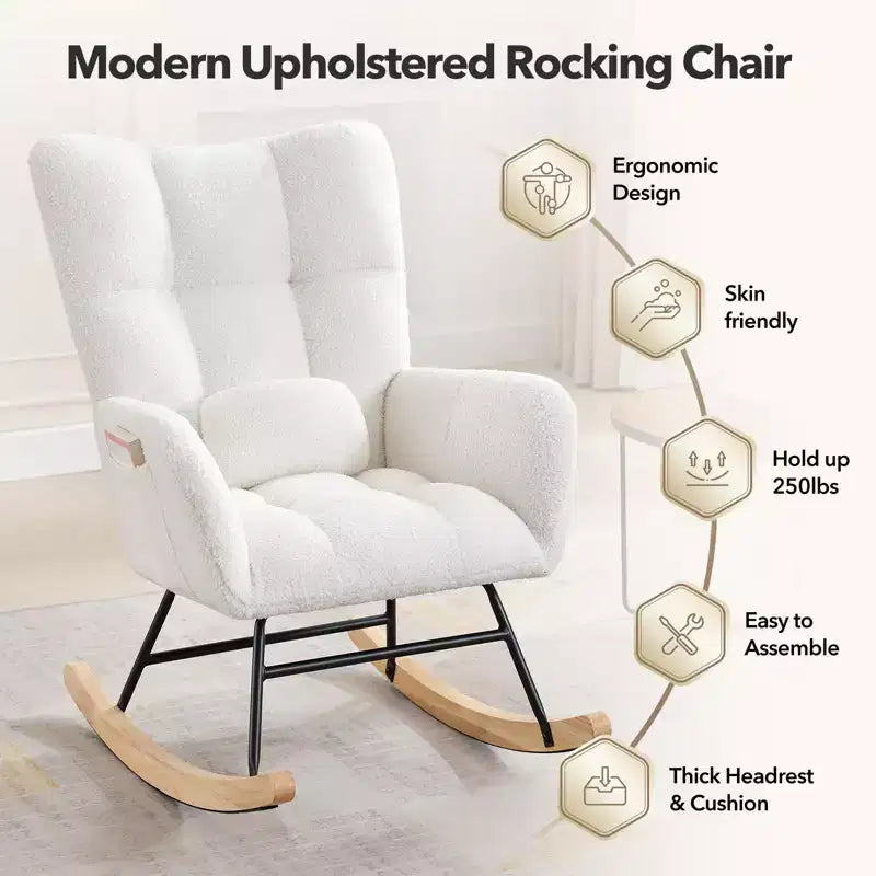 Lot de 2 fauteuils à bascule de crèche rembourrés, avec assise matelassée et dossier haut, fauteuil inclinable moderne pour salon, chambre à coucher, coin lecture confortable.