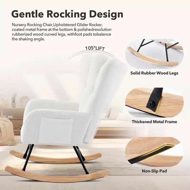 Lot de 2 fauteuils à bascule de crèche rembourrés, avec assise matelassée et dossier haut, fauteuil inclinable moderne pour salon, chambre à coucher, coin lecture confortable.