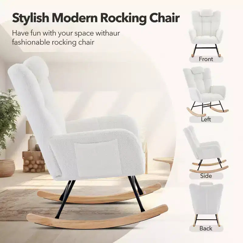 Lot de 2 fauteuils à bascule de crèche rembourrés, avec assise matelassée et dossier haut, fauteuil inclinable moderne pour salon, chambre à coucher, coin lecture confortable.