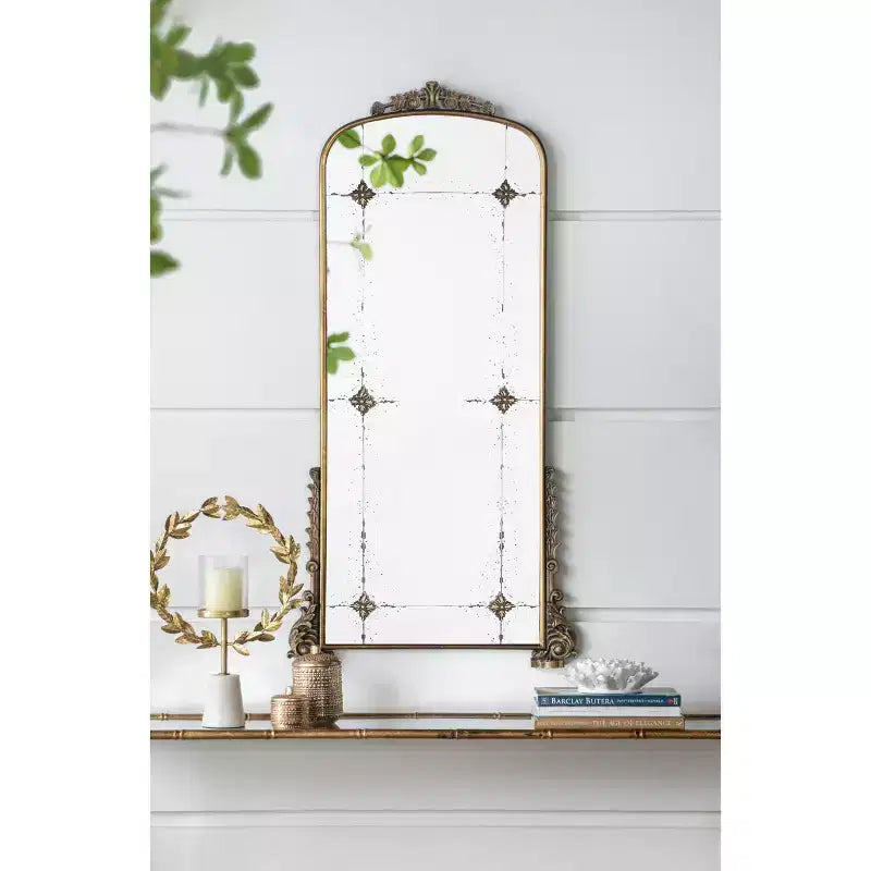 24 x 48.5 Inch Antique Gold Arched Metal Full Length Wall Mirror
