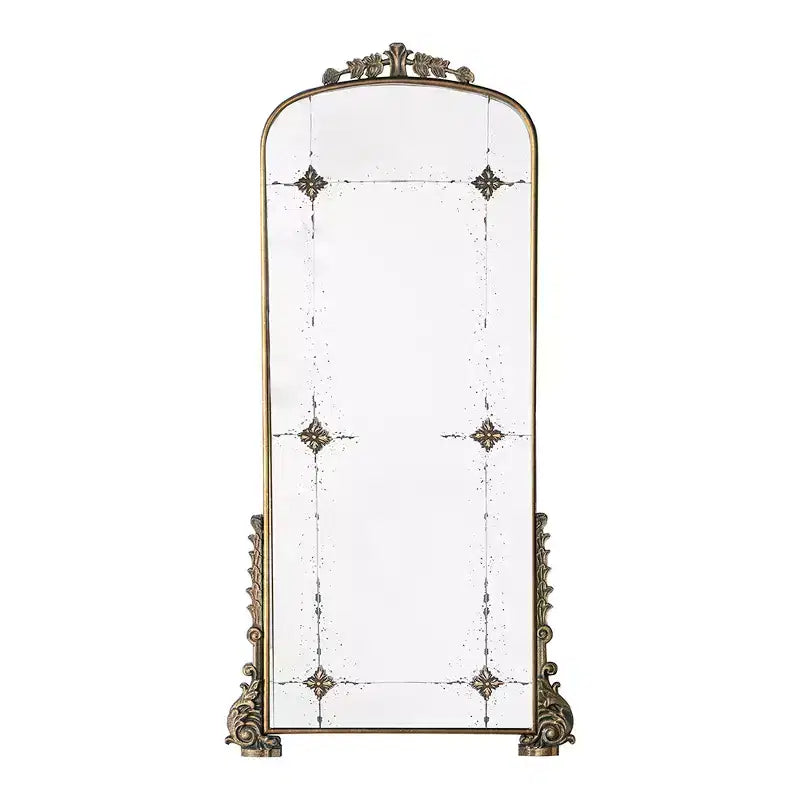 Miroir mural pleine longueur en métal arqué or antique de 24 x 48,5 pouces