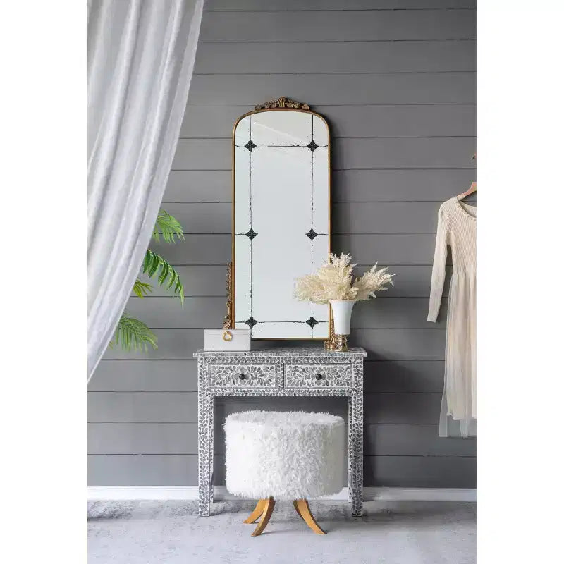 Miroir mural pleine longueur en métal arqué or antique de 24 x 48,5 pouces