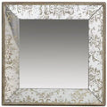 24 x 24 Inch Antique Silver Square Wall Mirror with Floral Accents