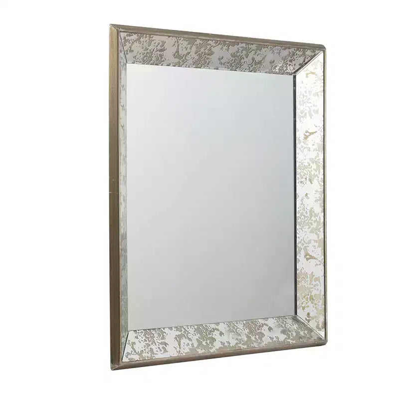 Miroir Mural Carré Argent Antique 60x60 cm avec Accents Floraux