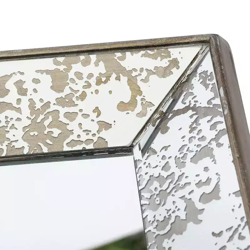 Miroir Mural Carré Argent Antique 60x60 cm avec Accents Floraux