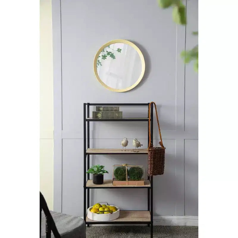Miroir Mural Rond en Bois de Mangue de 20 Pouces