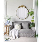 Grand miroir mural rond de 36 x 41 pouces avec cadre en métal doré