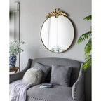 Grand miroir mural rond de 36 x 41 pouces avec cadre en métal doré