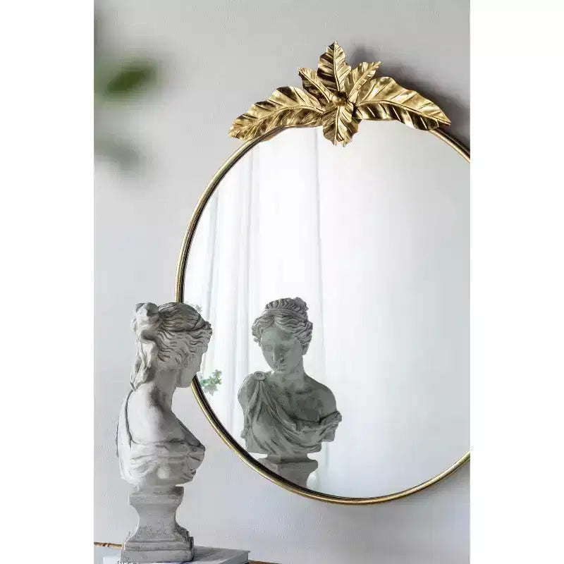 Grand miroir mural rond de 36 x 41 pouces avec cadre en métal doré
