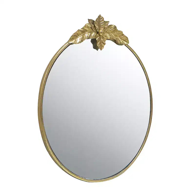 Grand miroir mural rond de 36 x 41 pouces avec cadre en métal doré